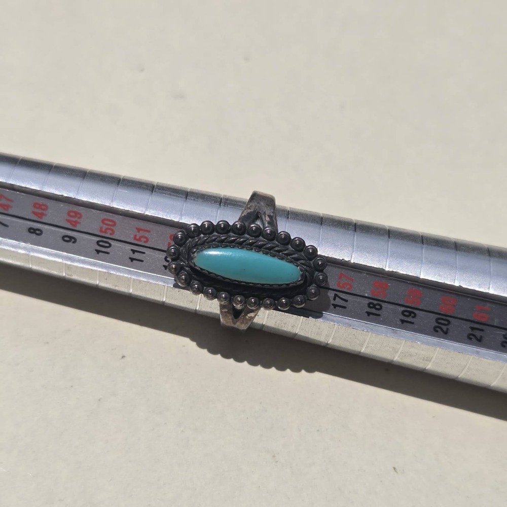 Vintage 925 Sterling Silver Turquoise Oval Cabochon Ring Size 7 Boho - Picture 5 of 8